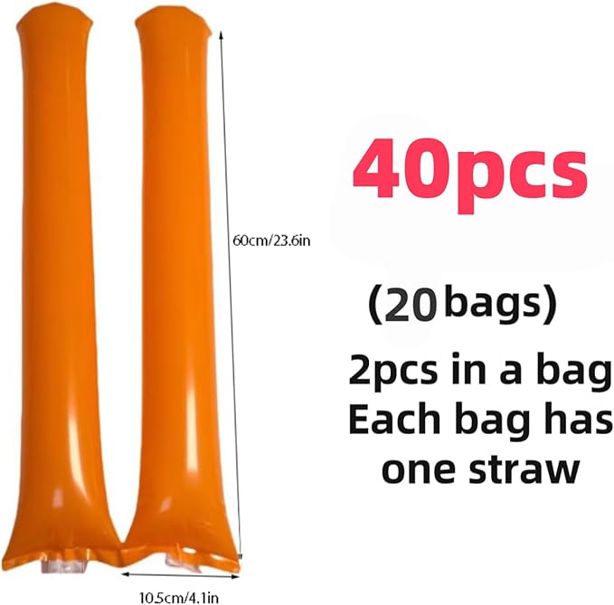 40pcs Round headTeam Spirit Boom Sticks Thunder Sticks Cheering Sticks Team Spirit Plastic Cheerleading Spirit Stick Clapper Inflatable Noise Maker Sports Supply (Orange)