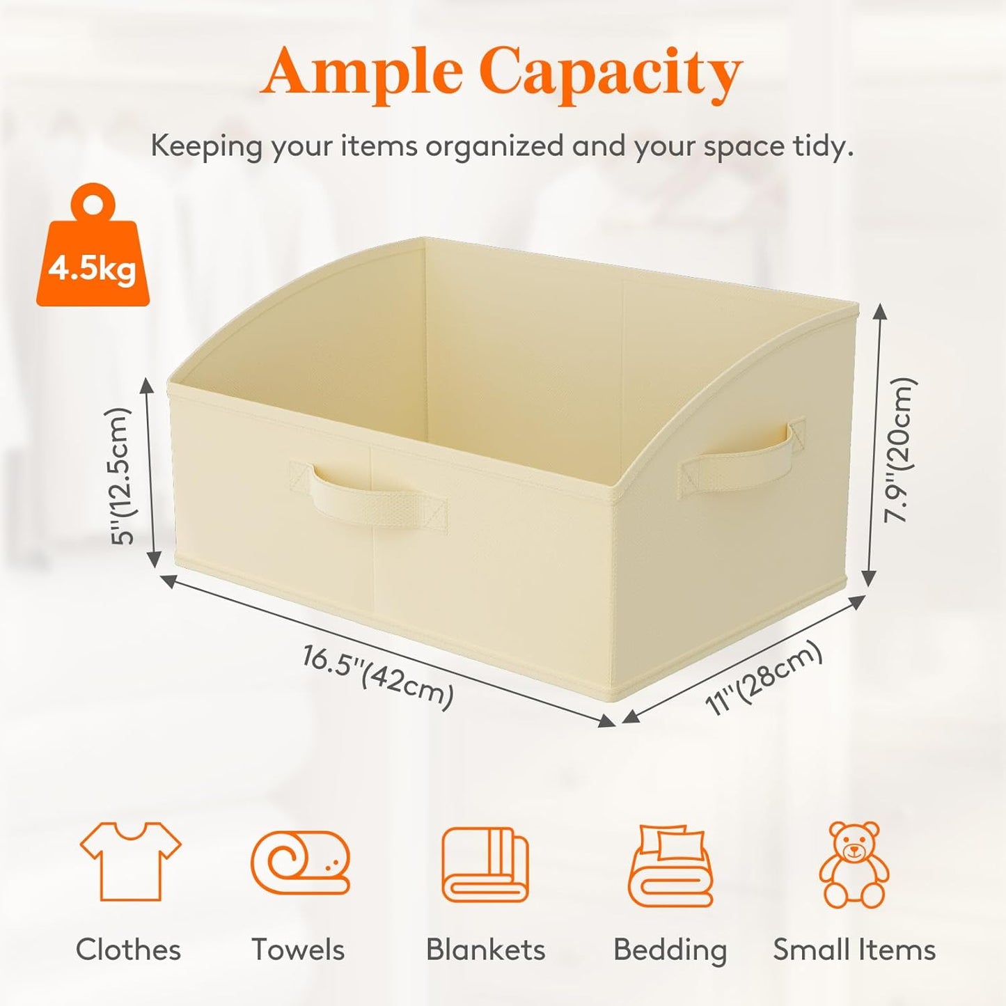 Lifewit Storage Baskets for Shelves, 6 Packs Non-woven Fabric Trapezoid Closet Organizer Bins with Handles, Foldable Clothing Containers Box for Clothes, Toy, Towel, Book, DVD, Hats, Medium-Beige