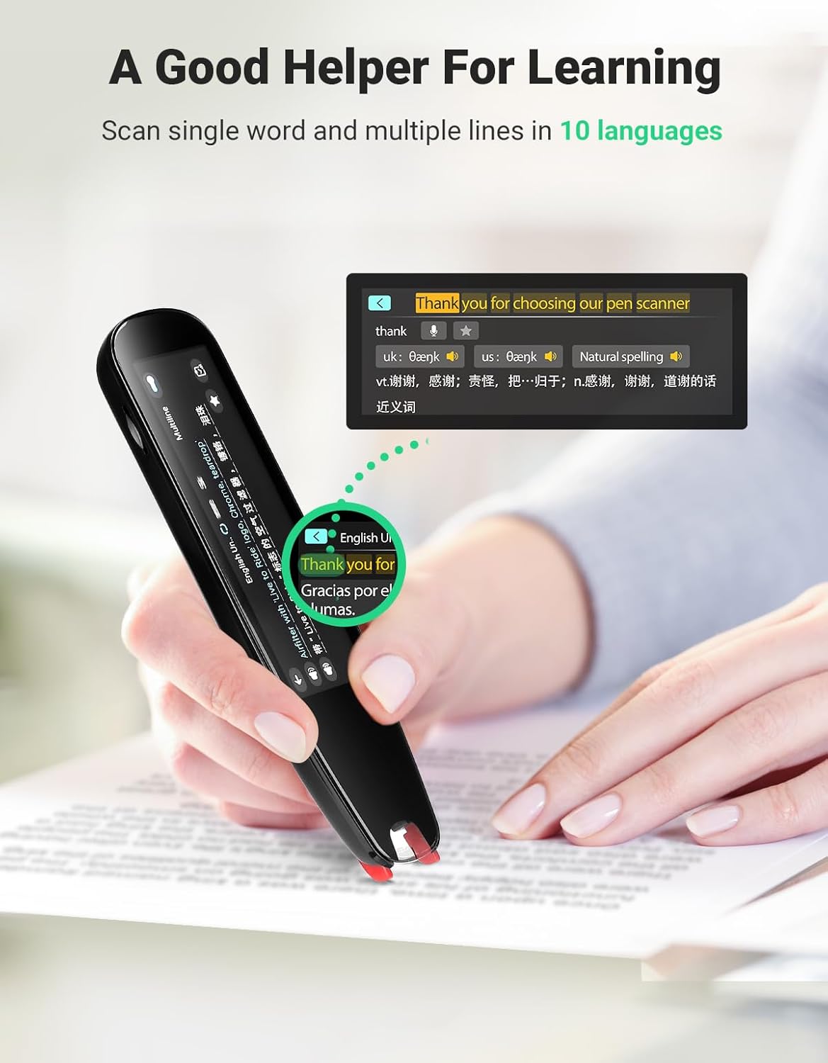 SVANTTO S2 Reader Translator Pen Scanner, Text to Speech Device for Dyslexia, OCR Digital Highlighter Pen, Exam, Bluetooth Langage Translator, No Monthly Fee（Black）