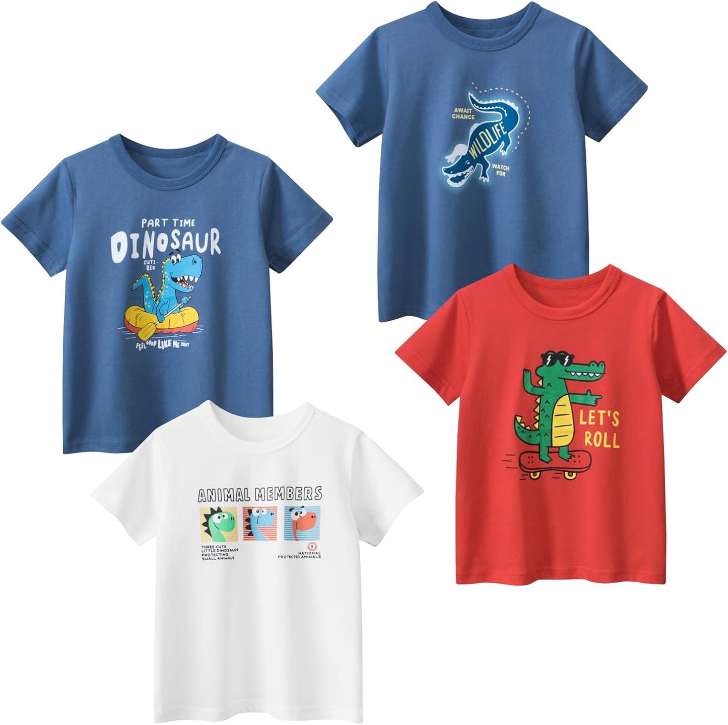 Boys' 4-Pack Excavator Short Sleeve Crewneck T-Shirts Top Tee Size 2-7 Years Toddler Boys' Value Pack Cotton T-Shirt