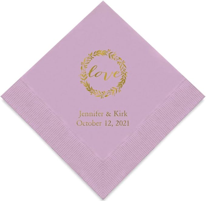 Weddingstar Personalized Printed Paper Napkins 3-Ply 50 Pack - Luncheon Lavender
