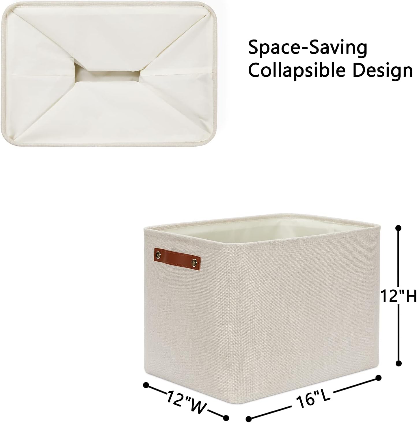 DULLEMELO 2-Pack Large Storage Baskets for Organizing 16"x12"x12" Canvas Fabric Storage Basket Bins With Leather Handles for Shelf Clothes Empty Gift Basket (Beige)