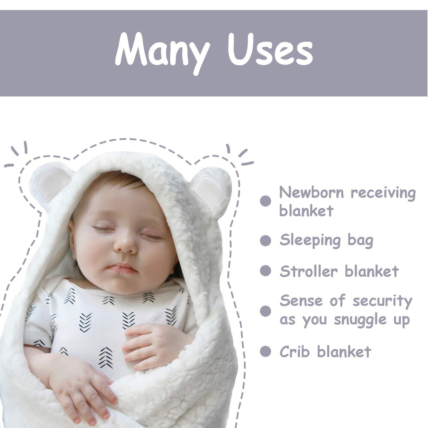 Jam Naturals- Baby Swaddle Blanket, Cute Bear Organic Receiving Swaddling Wrap, Gender Neutral Soft Newborn Baby Registry Gift (White 0-3m)