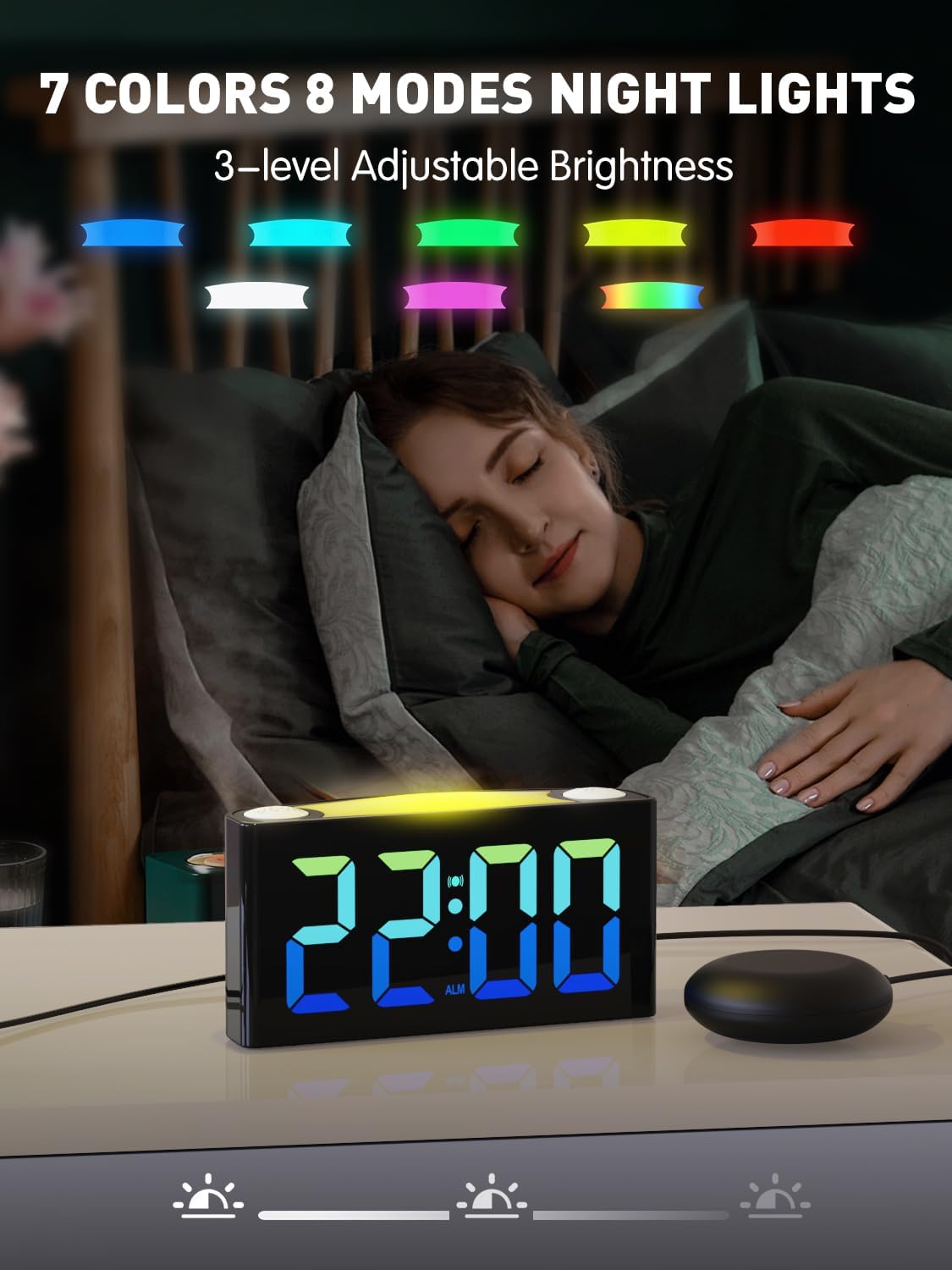 PPLEE RGB Vibrating Alarm Clock for Bedroom-Digital Clock with Bed Shaker,Super Loud Alarm Clock for Heavy Sleeper Hearing Impaired Deaf,Large Big Numbers for Senior,USB&Type-C,Dimmable,Battery Backup