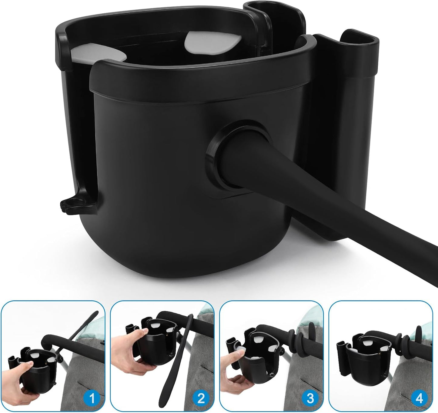 Accmor Stroller Cup Holder, Universal Cup Holder with Silicone Gooseneck Arm, Bike Cup Holder, 360° Rotatable Large Caliber Drinks Holder for Stroller, Bike, Wheelchair, Walker