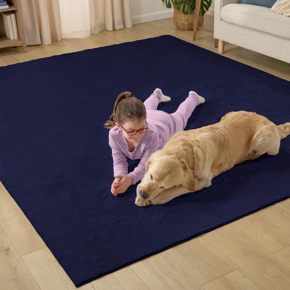 GORILLA GRIP Ultra Soft Washable Area Rug, 5x7, Stain and Slip Resistant Plush Thick Carpet for Bedroom Living Room, No Shed Floor Rugs, Pet Friendly, Dorm Essentials, Nursery Home Decor, Navy Blue