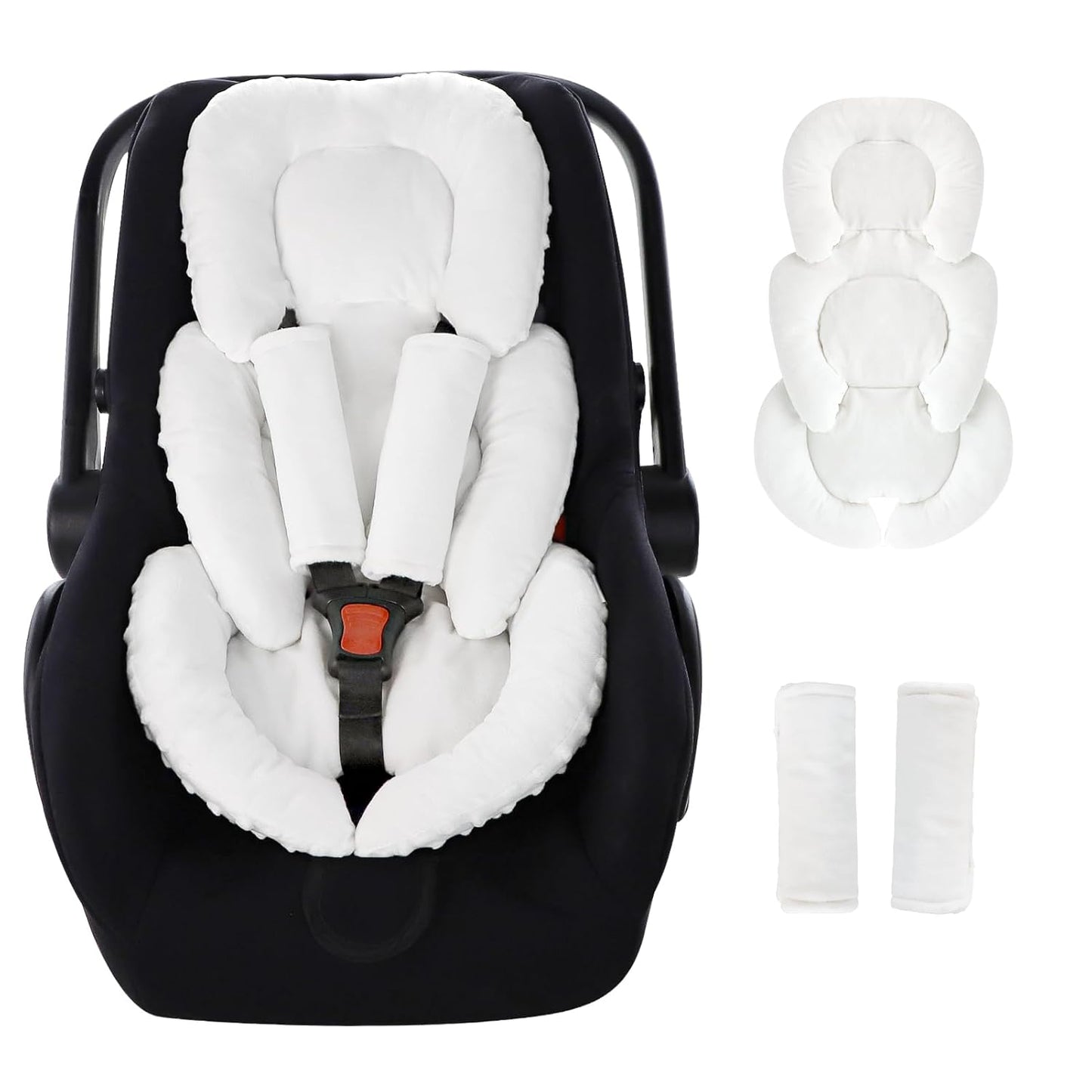 GFU Infant Car Seat Insert Head and Body Support, Reversible Newborn Insert for Carseat with Strap Pads, Soft Stroller Cushion Pillow Insert for Boys and Girls, Fits for Stroller, Swing, White