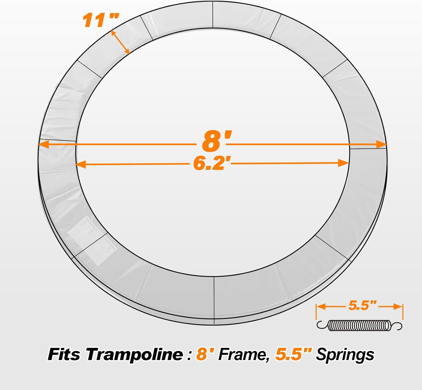 ExacMe Trampoline Pad Replacement 16 15 14 13 12 10 8 Foot, Waterproof Safety Spring Cover Round Frame Pad, No Hole for Pole