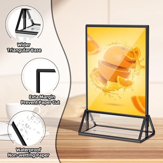 Acrylic Sign Holder 5x7 Display Stand, Clear and Stable Table Plastic Paper Holder, Acrylic Frames for Home Office Shop Photo Frames Exhibition Black (6pcs)
