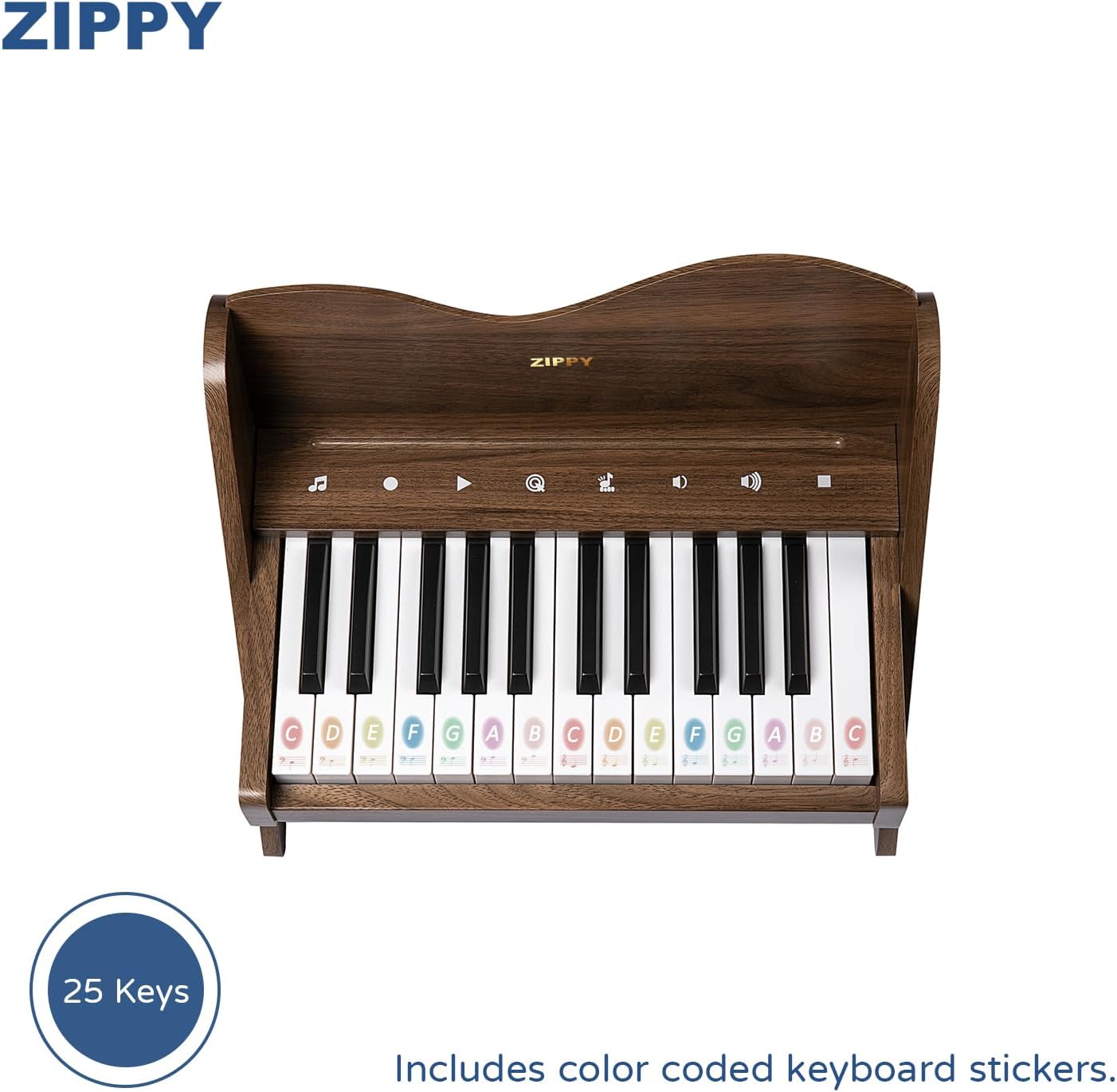 ZIPPY Kids Piano Keyboard, 25 Keys Digital Piano for Kids, Touch Sensitive Control Panel, Volume Adjustable, Mini Music Educational Instrument Toy, Wood Piano for Toddlers Girls Boys (Walnut)