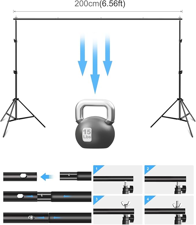 Photo Backdrop Stand, PULUZ Adjustable Photography Backdrop Stand Support Kit 6.56*6.56ft Studio Backdrop Stand with 4 Backdrop Clamps and Carry Bag, Backdrop Stand for Parties, Photoshoot & Wedding