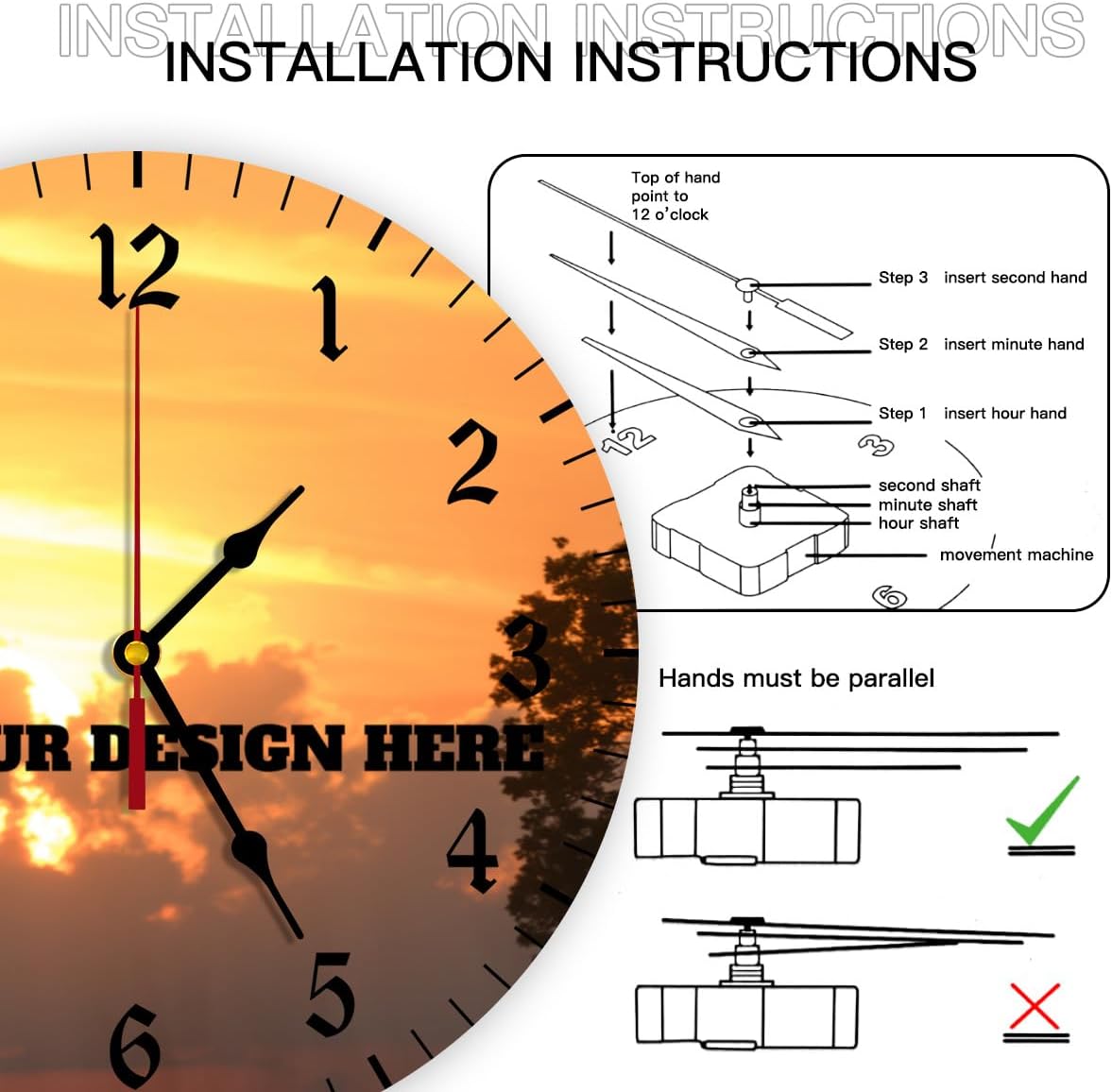 Generic Custom Wall Clock Personalized Clocks with Photo Text Logo Silent Non Ticking Round Decoration for Kitchen Creative, 10inch-25cm