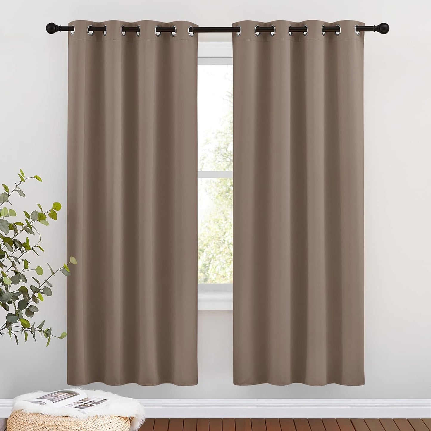NICETOWN Kitchen Blackout Curtains and Drapes - Triple Weave Energy Saving Thermal Insulated Solid Grommet Blackout Panels for Patio (1 Pair, 46 inches by 72 Inch, Cappuccino)