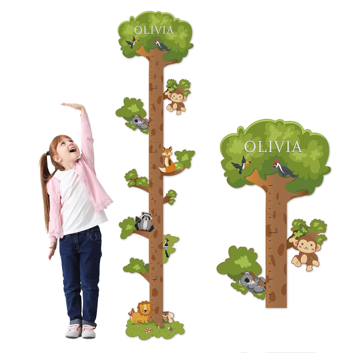Personalized Name Growth Chart for Kids – Wooden Tree Wall Height Chart, Children's Height Measurement Ruler 62.5" x 14.9"