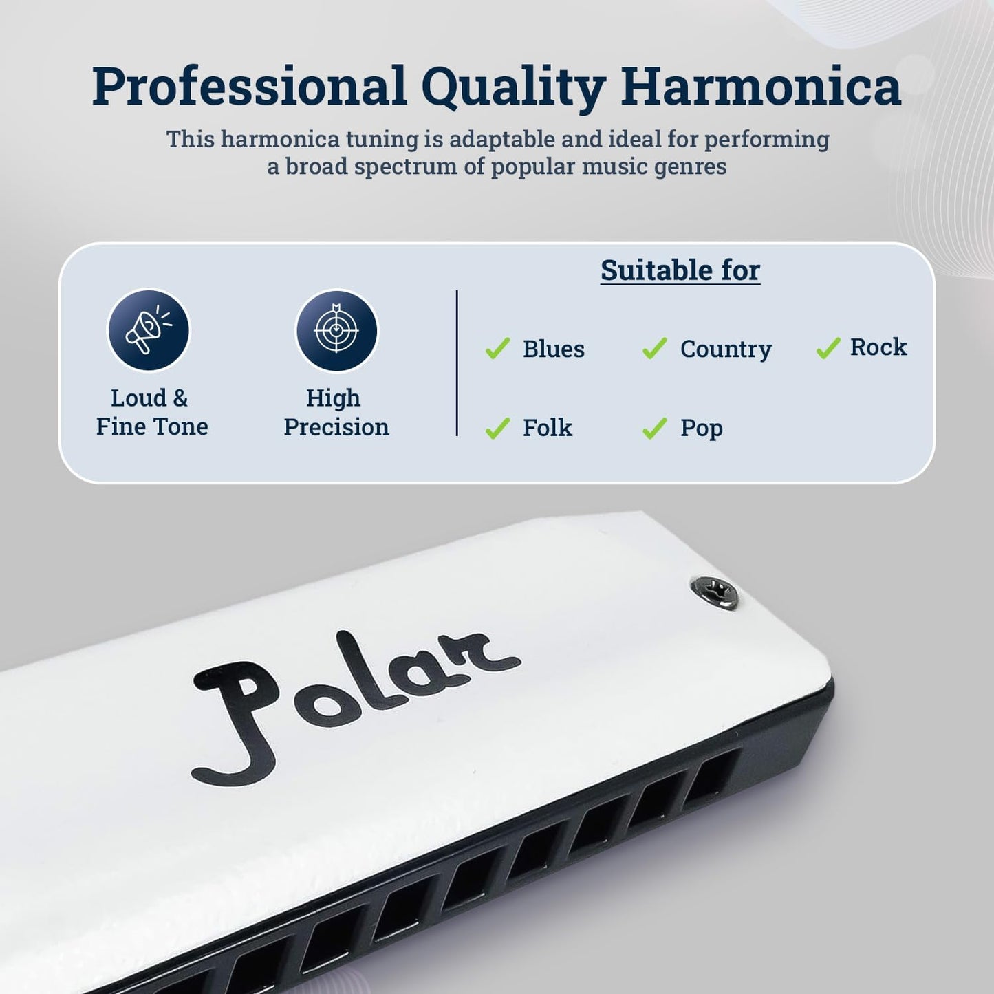 Harmo Polar Diatonic Harmonica Key of Low F - 10 Holes 20 Notes, Blues Harp Mouth Organ With Case, Phosphor Bronze Reeds, Suitable for All Genres, Harmonica for Kids, Adult, Beginners & Professionals