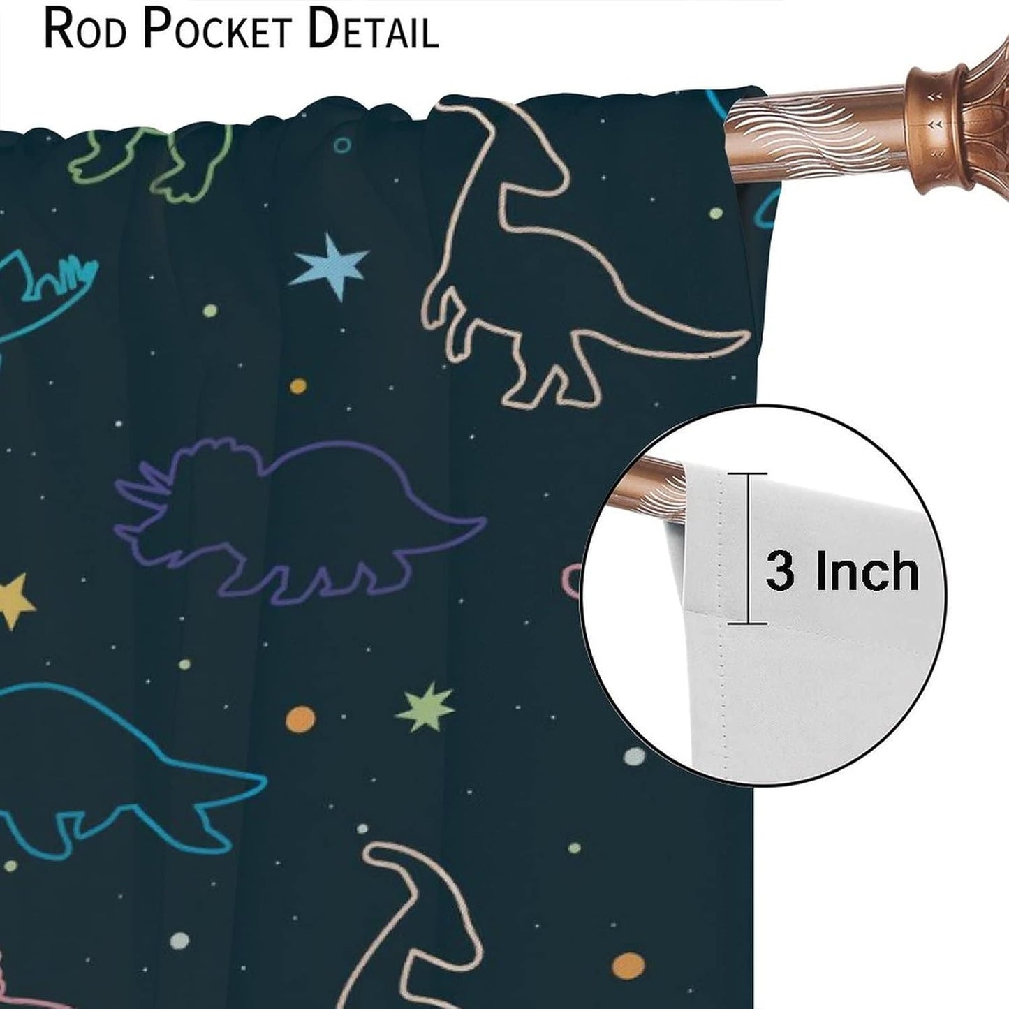 Cartoon Colorful Dinosaur Curtains for Kids Boys Girls Home Decor, Astronaut Funny Outer Space Star Blackout Rod Pocket Window Drapes for Bedroom Living Room W26xL84in 2 Panels