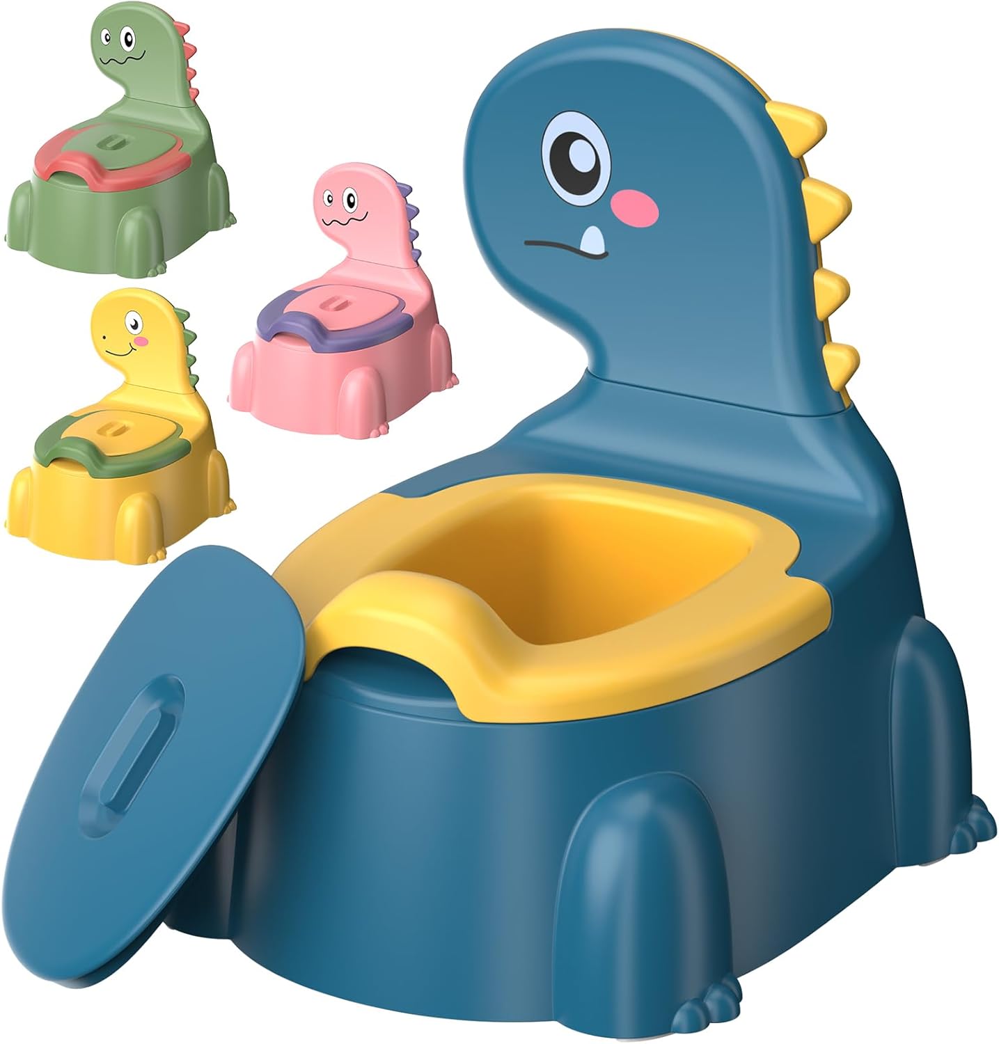 Potty Training Toilet Toddler Potty Chair Kids Boys Girls Dinosaur Animal Comfortable Potties Training Seat for Childrens Ages 1-3 Portable Baby Toilets with Lid Back Easy to Clean Potty Trainer,Blue