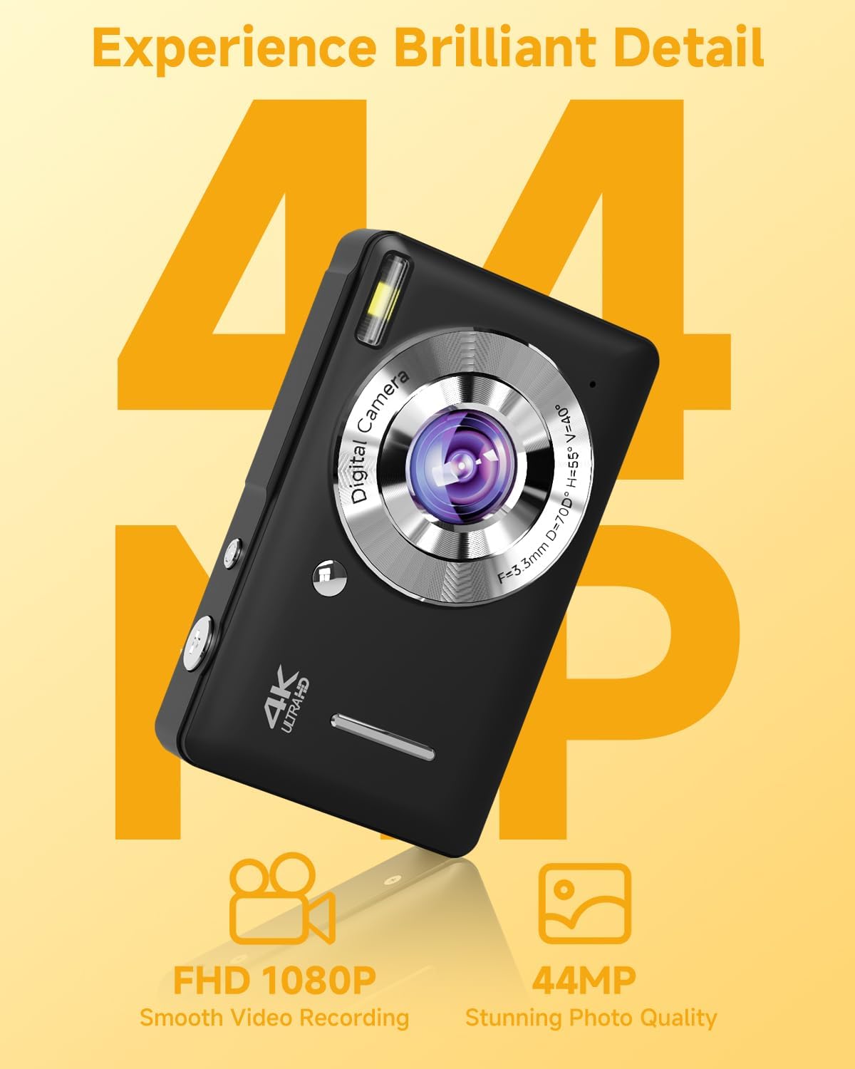 Digital Camera, 44MP FHD 1080P Camera for Kid with 16X Zoom Anti Shake, Compact Small Camera with 32GB SD Card, Digital Camera for Teens for Teens Girls Kids Adults(Black)