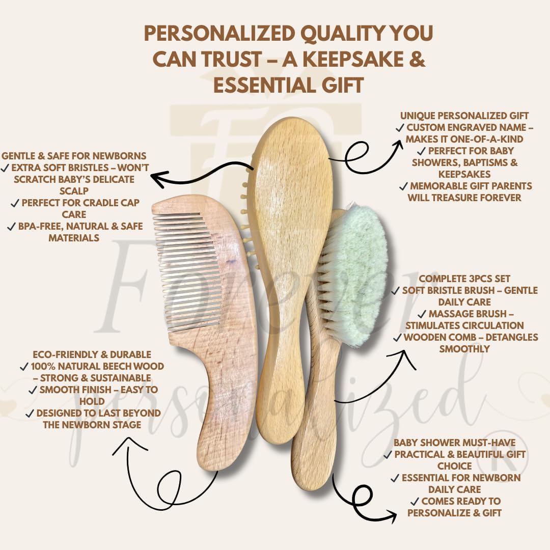 Personalized Wooden Baby Brush Set Girl | Wooden Baby Brush and Comb Set| Personalized Baby Gift | Personalized Baby Gift Girls | Floral Initial New Born Baby Gift