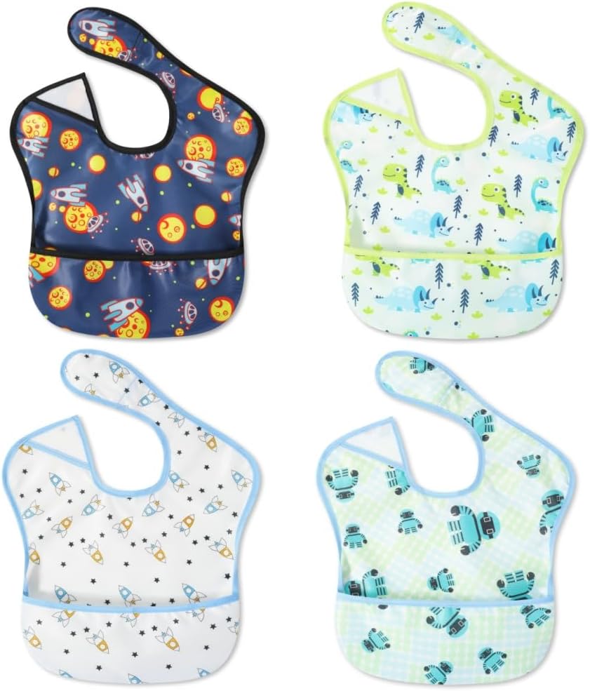 Baby bibs Waterproof Toddler bib - Feeding bib with Pocket for Infant Boy Girl Washable 6-36M