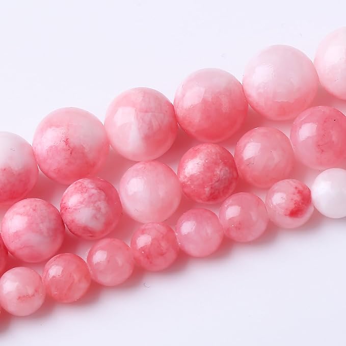 Pink Persian Jade Stone Beads Gemstone Round Crystal Energy Jade Beads Stone Beads for Jewelry Making DIY Bracelet Necklace Jewelry Making 1 Strand 15.5inch 45PCS 8MM