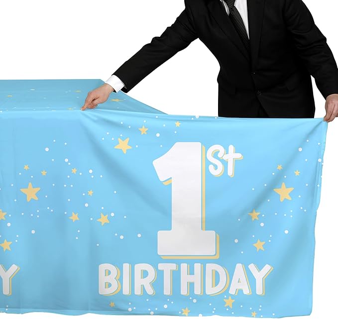 Gatherfun Baby Blue Party Supplies Set: 1st Birthday Decorations, Includes 2-Pack Baby Boy -Themed Tablecloths for First Birthday Decorations, Disposable Table Covers 54 x 108 Inch