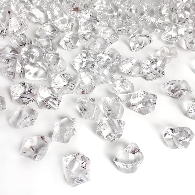 HappyFiller 1000 PCS Fake Crystal Ice Rocks Cubes in Gift Box,Clear Acrylic Stones Treasure Gems for Flower Vase Filler,Table Scatters,Wedding Centerpieces,Party Decor,Photography Props,Crafts
