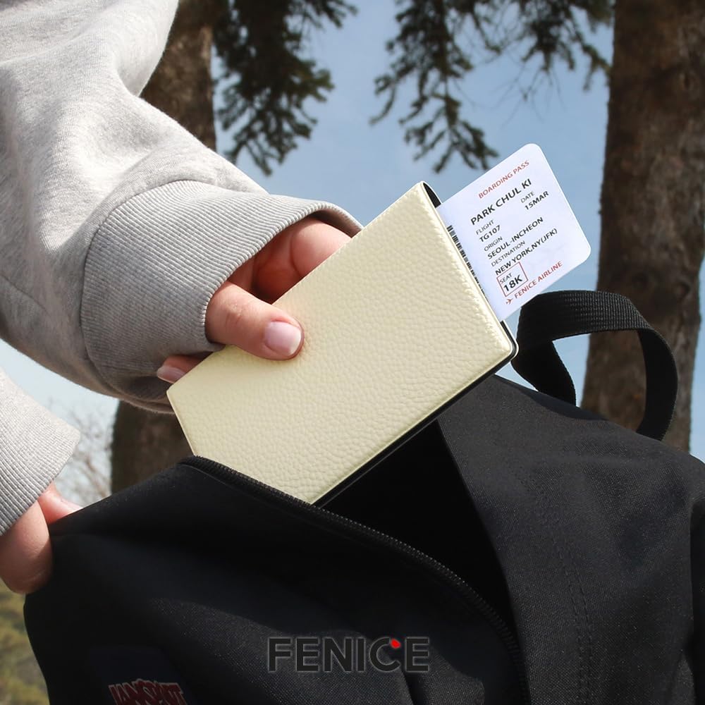 Fenice Classic Passport Cover Holder Wallet Case for Travel Essential RFID Blocking Vegan Leather Waterproof (ORANGE)