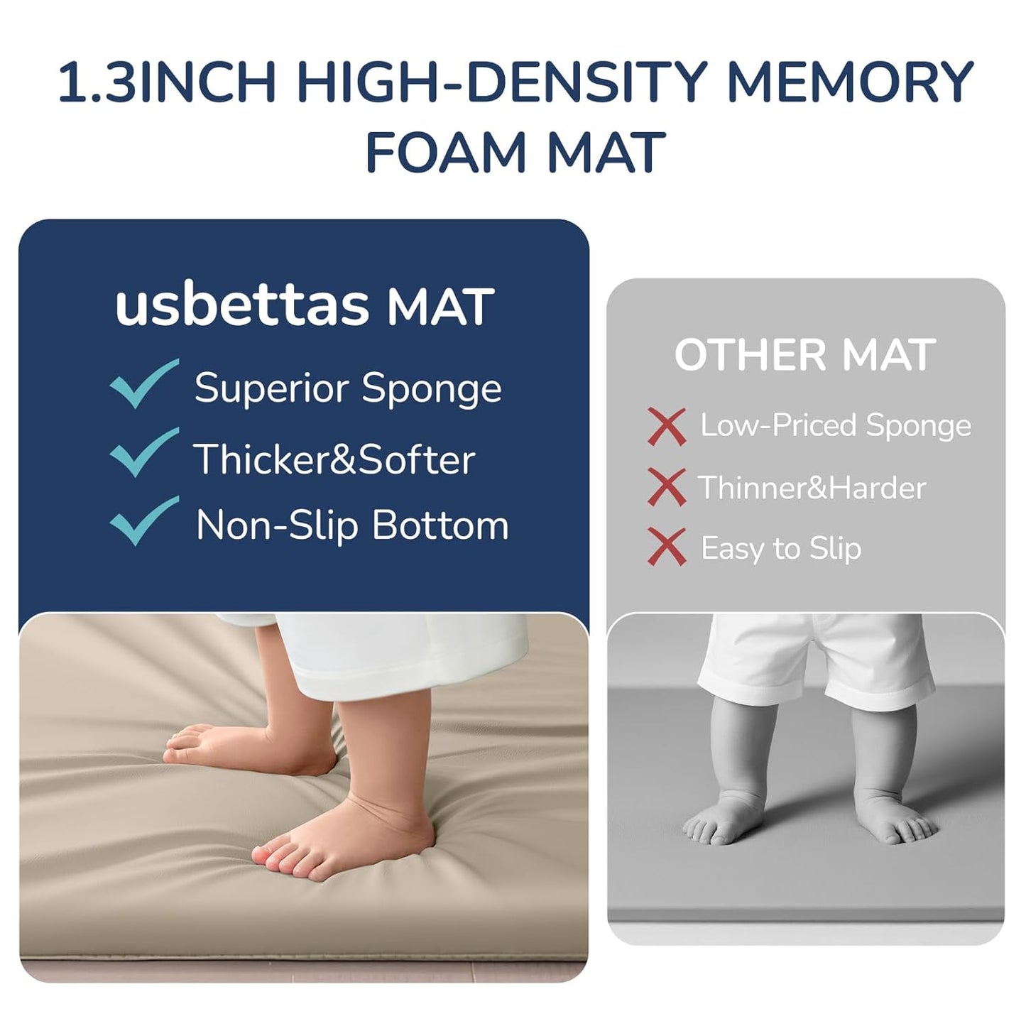 Baby Play Mat for Floor,1.3'' Thick Memory Foam Play Mat,Soft PU Leather Muscle Mat Rug,Cushioned & Waterproof Playpen Mats,Non Slip Crawling Padded Tummy Time Mat for Toddlers,Infants,Kids