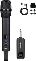 Rechargeable Wireless Microphone, Pro Handheld Cordless Mic System with Echo Treble BASS VOL Control for Karaoke Singing Church Party, 1/4'' Output, Black