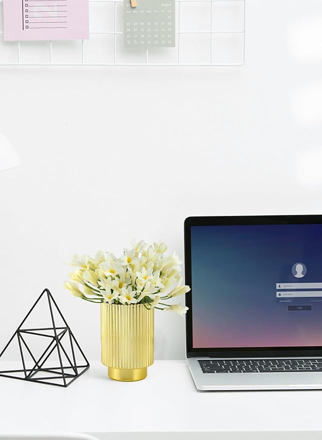 Serene Spaces Living Gold Ribbed Pedestal Glass Votive Holder, Table Centerpiece, Home, Office, Wedding, Birthday, Holiday & Special Events Decor, 3.5" Diameter & 5" Tall, Pack of 24