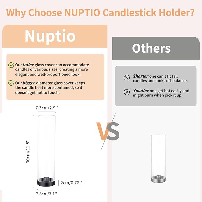 NUPTIO Black Taper Candle Holders: 10 Pcs Bulk 11.81 inch Tall Hurricane Glass Candlestick Tapered Holder Windproof Modern Clear Candles Stand for Outdoor & Indoor Wedding Party Holiday Centerpiece