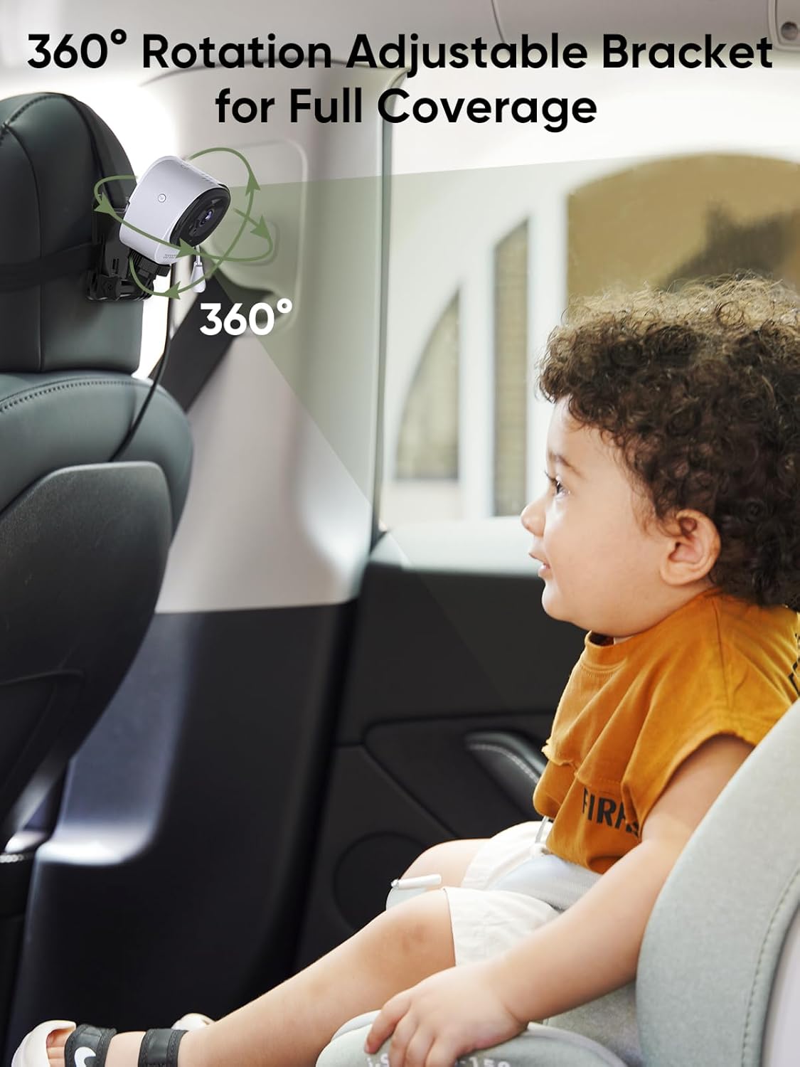 bonoch 5" 1440P Baby Car Camera for 2 Kids - 360° Rotating Adjustable Wide View Dual Cameras, Split Screen Night Vision Baby Monitor, Easy Install Rear Facing Backseat Mirror, USB Powered with Charger