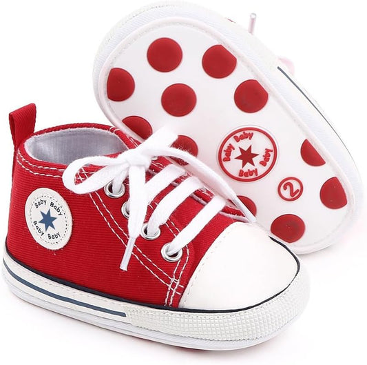 Unisex Baby Girls Boys Canvas High-top Shoes, Newborn Infant Anti-Slip Soft Sole Frist Walking Breathable Sneakers