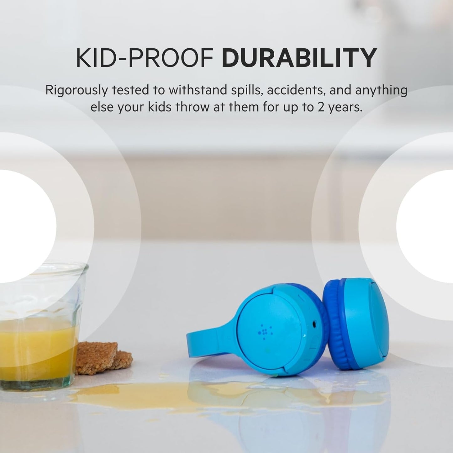 Belkin SoundForm Mini - Wireless Bluetooth Kids Headphones, 30H Battery, 85dB Safe Volume Limit, Built-in Microphone - Toddler On-Ear Earphones for iPhone, iPad - Ideal for School - Blue w/ Case