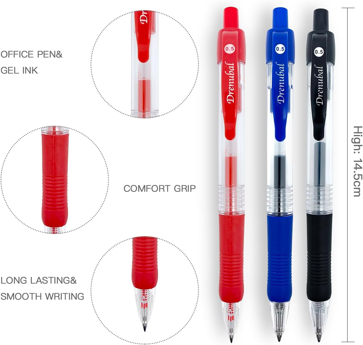 Red Ballpoint Pens with Rubber Grip，Fine(0.5mm) Point Retractable-Set of 48 Writing Pens for School Office