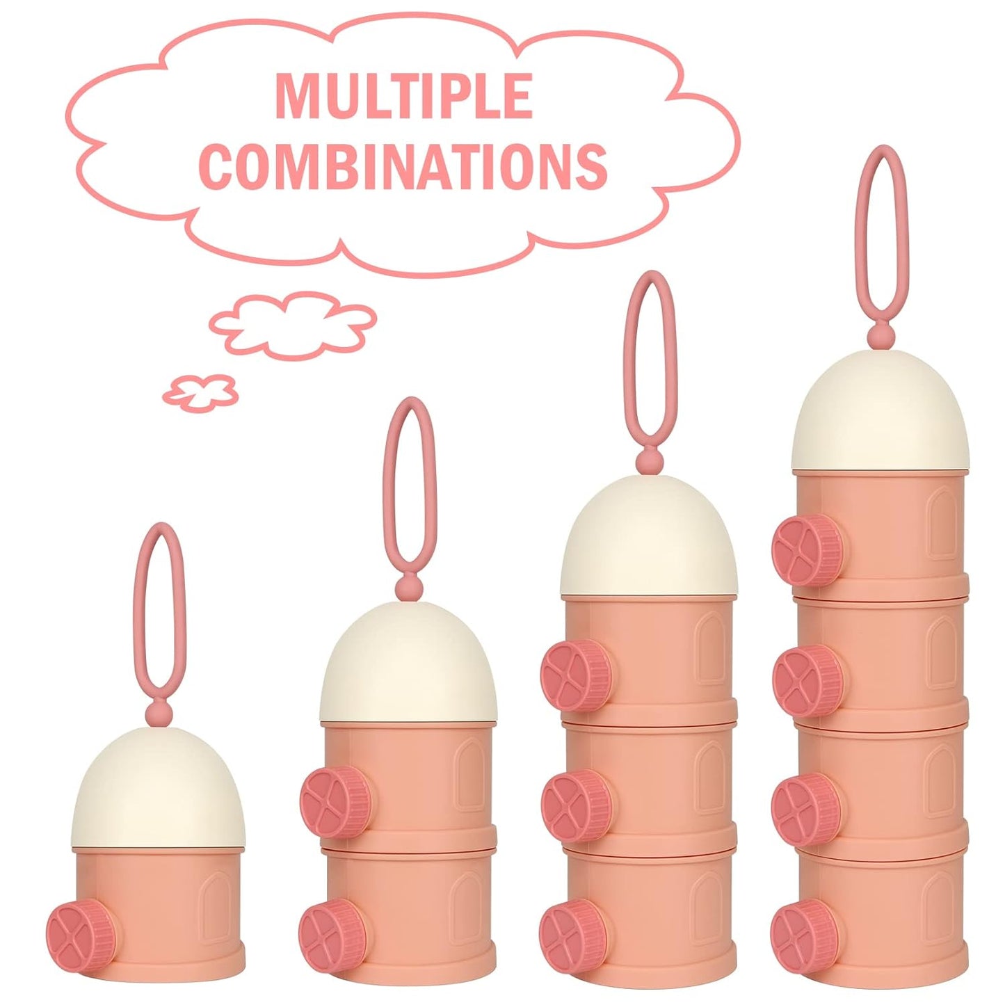 Accmor Formula Dispenser On The Go, 4 Layers Stackable Formula Container to Go, Non-Spill Portable Milk Powder Baby & Kids Snack Container, Pink