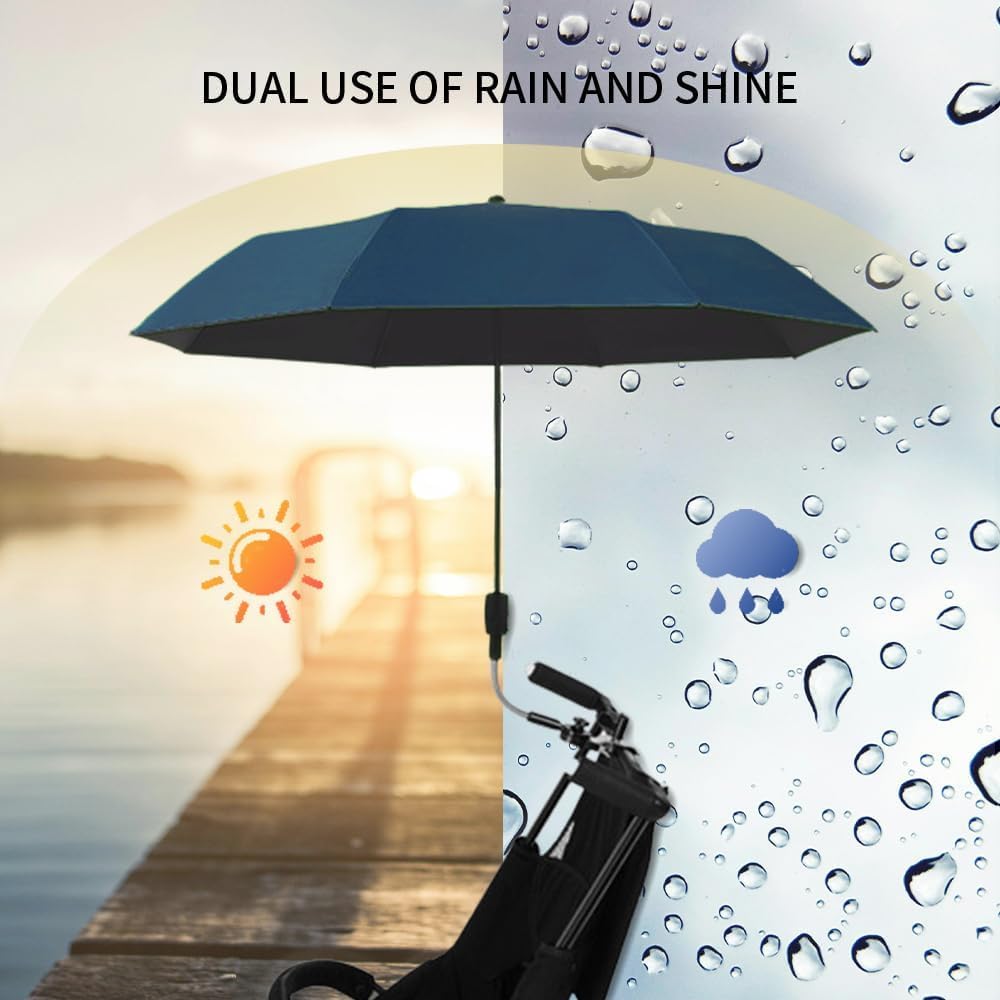 Clip-on Umbrella for Stroller Sunshade, Adjustable Steering Angle, Handle Included, Compact and Lightweight, Suitable for All Kinds of Strollers