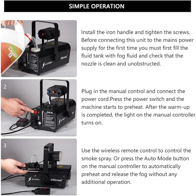 Fog Machine 1000W with Strobe Light, Wireless Remote, Perfect for Halloween, Parties, Concerts, and Events