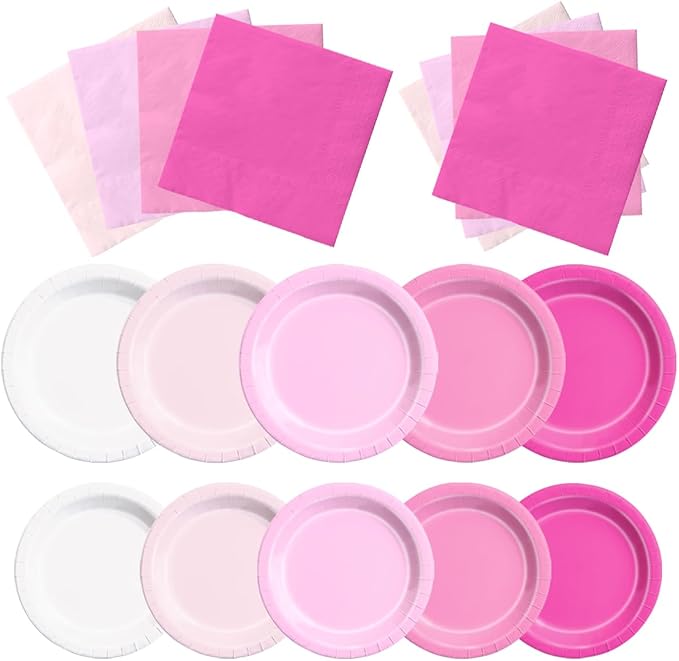 CMUSKO Pink Birthday Decorations-60Pcs Light Pink Plates and Napkins Kit Girls Gradient Pink Party Supplies for Birthday,Wedding, Bridal Shower
