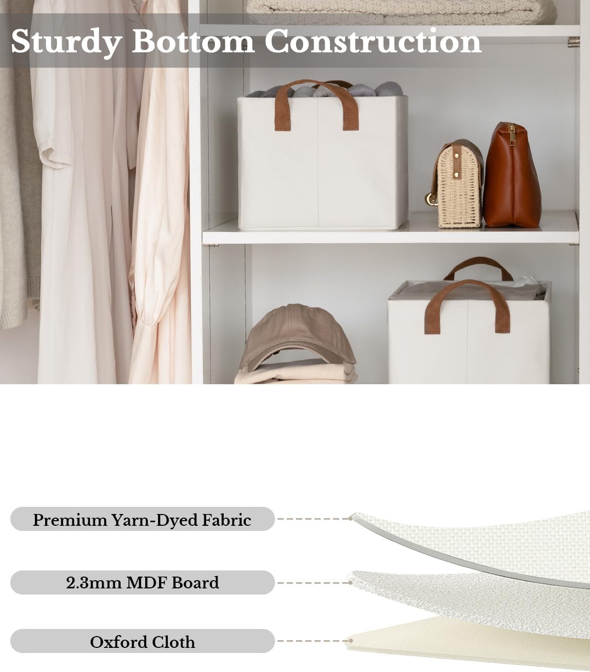 StorageWorks Storage Bins, Fabric Storage Bins for Shelves, Storage Baskets with Metal Frame, Closet Baskets and Bins with Handles, Beige, 2-Pack