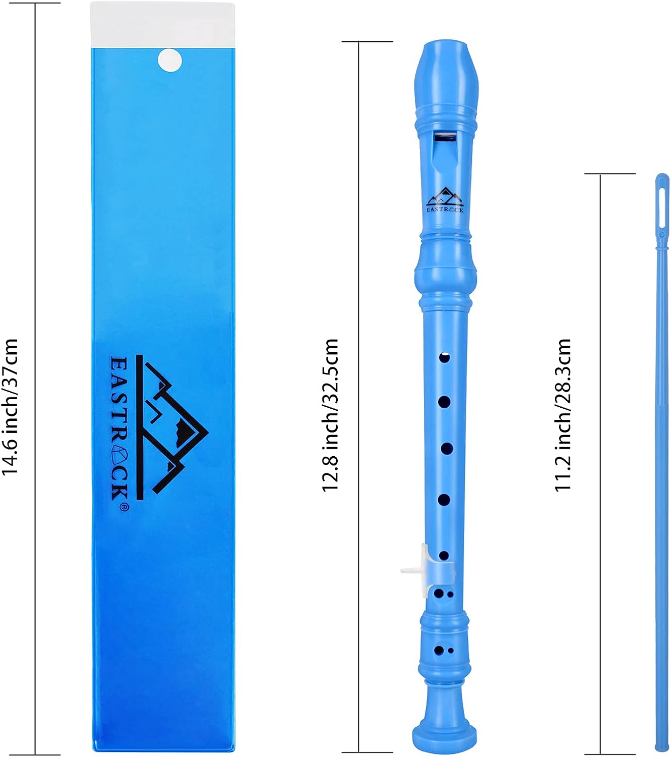 Eastrock Recorder Instrument German Style Soprano Recorder Blue 3 Pieces for Beginners with Cleaning Rod, Fingering Chart, Packing Bag, Thumb Rest