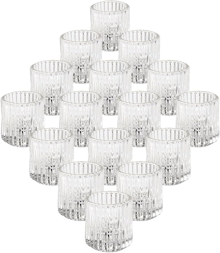 Serene Spaces Living Short Clear Ribbed Glass Votive Holder, Decorative Centerpiece for Wedding, Christmas, Thanksgiving, Dining Table, Living Room, Home Décor, 2" Diameter & 2.25" Tall, Pack of 32