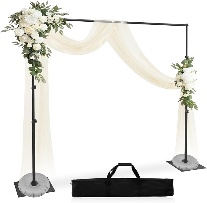 Jiang&Rong Backdrop Stand Kit - 10ft x 8.5ft Adjustable Photo Background Stand Support Poles with Heavy Duty Flat Base, Photo Metal Steel Pipe and Drape Frame Kit for Parties Birthday Wedding - Black