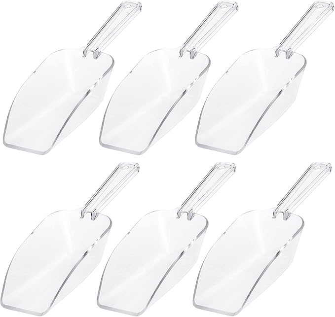 Ice Scoop Candy Buffet Containers Scoopers, Hmxpls Clear Plastic Scoop for Popcorn Cookie Candy Buckets, Podpocket Acrylic Large Scoops for Parties Wedding Bar Jars Freezer Dry Goods （6 Pack 7.5 In ）