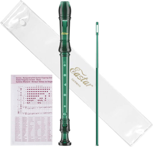 Eastar Soprano Recorder Instrument for Kids Students Beginners, German fingering C Key with Cleaning Kit, Storage Bag, Fingering Chart, ERS-1GG, Dark Green, School-Approved