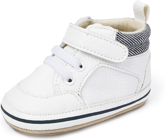 SOFMUO Baby Boys Girls High Top Ankle PU Leather Sneakers Soft Rubber Sole Infant Moccasins Newborn Oxford Loafers Anti-Slip Toddler Wedding Uniform Dress Shoes