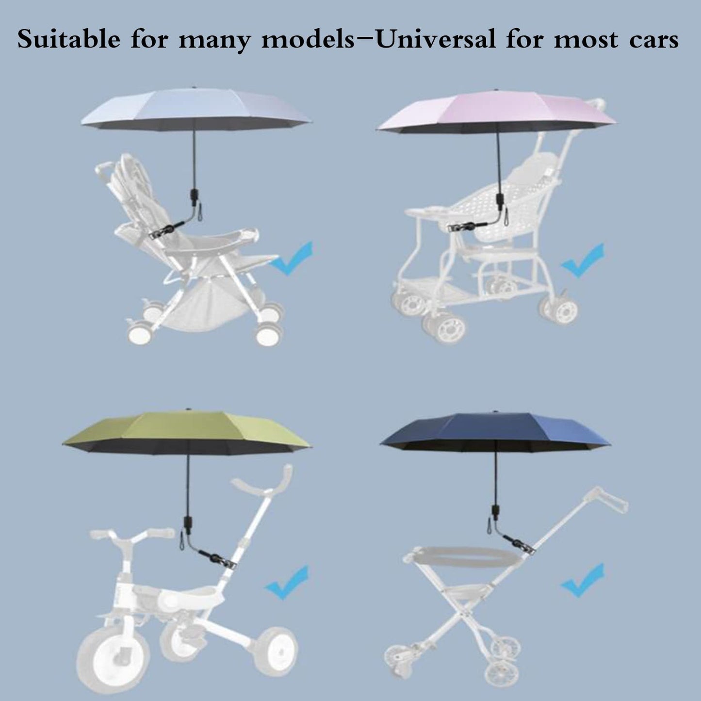Universal Baby Parasol, Baby Stroller Sun Shade Sun Protection Sun Shade for Strollers, Waterproof Umbrella for Trolley Bike, Bicycle Umbrella with Holder Clip Clamp