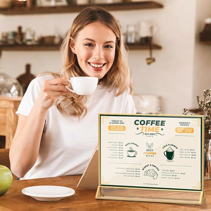 Clear Acrylic Sign Holder 11x 8.5 Horizontal Double Sided Gold Frame Flyer Holder for Wedding Table Number Menu Holder (6pcs)