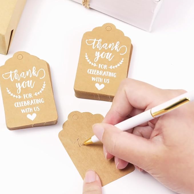 100 Pcs Kraft Paper Tags, Thank You for Celebrating with Us Tags with 20 Meters Jute Twine for Wedding Thanksgaving Christmas Party Arts and Crafts DIY Favor